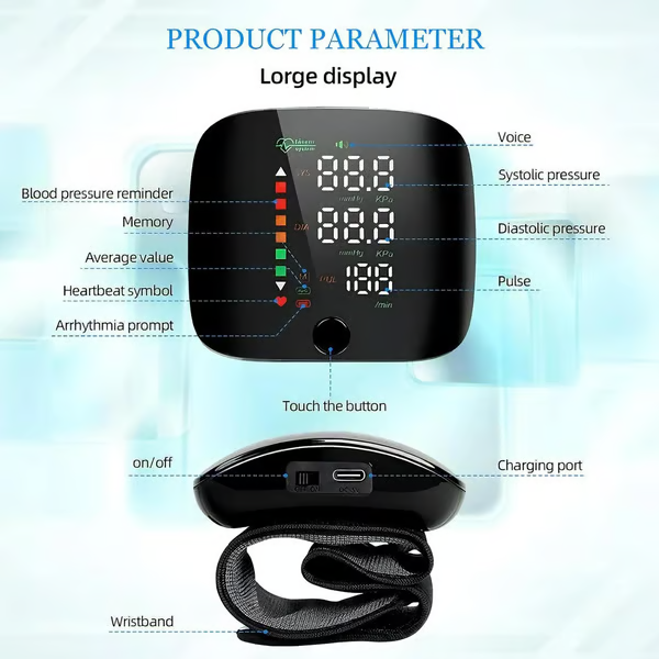 Christmas Gift 2025 Upgraded Wrist Blood Pressure Monitor Led Display