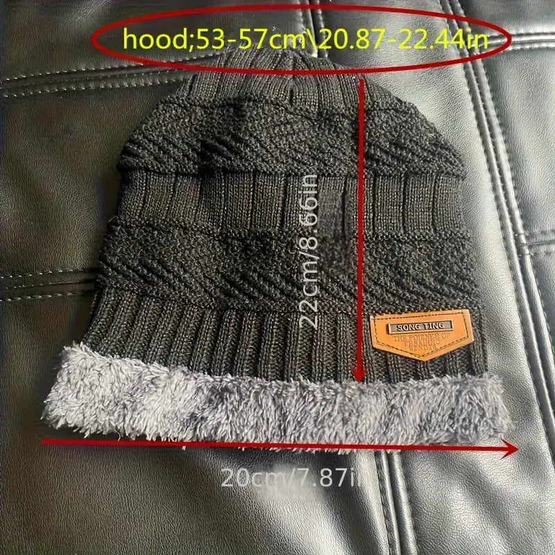 Men'S Thickened Fleece-Lined Knit Beanie - Warm, Stretchy, Windproof Winter Hat with Ear Protection for Outdoor Cycling and Casual Wear, Beanie Hats