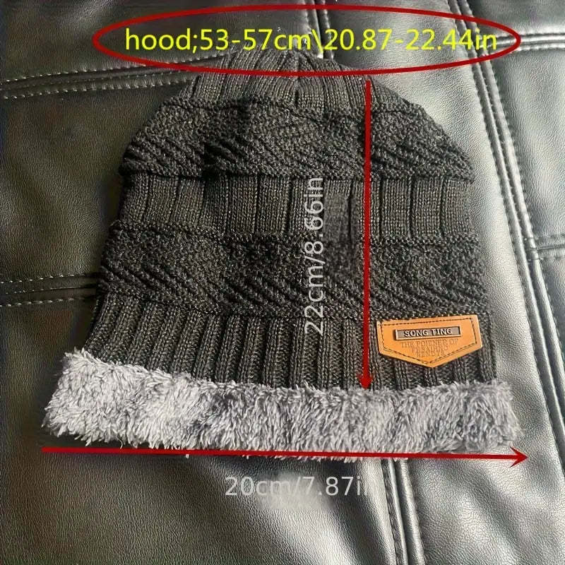 Men'S Thickened Fleece-Lined Knit Beanie - Warm, Stretchy, Windproof Winter Hat with Ear Protection for Outdoor Cycling and Casual Wear, Beanie Hats