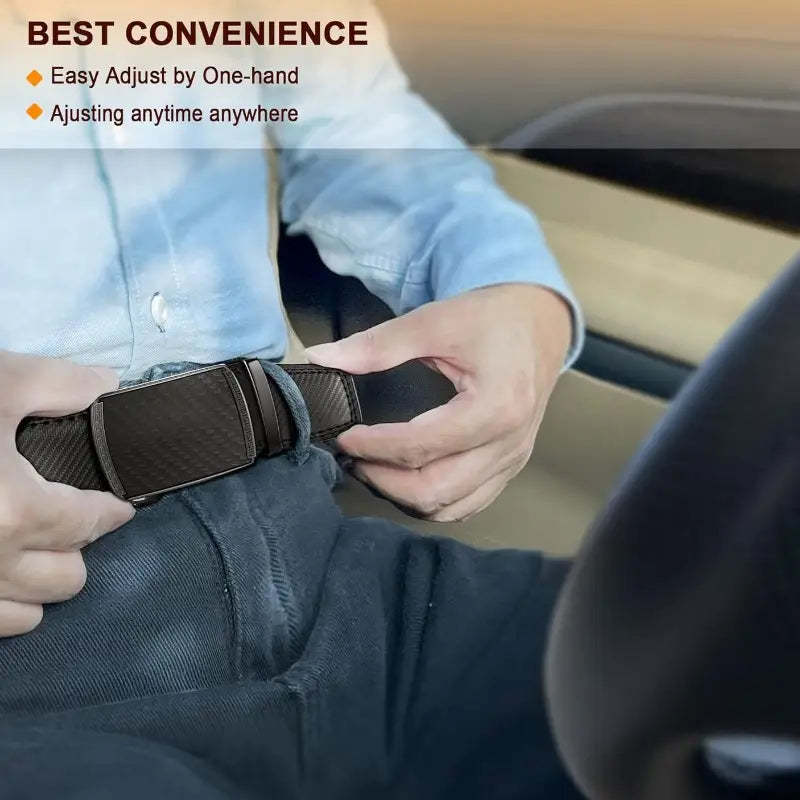 Men' s Second Layer Cowhide, Slide Ratchet Belt - Automatic Buckle, & Brown Two-Tone Design