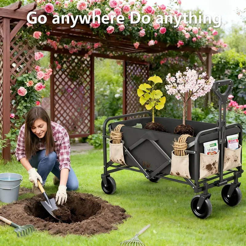 Heavy Duty All Terrain Folding Cart 220LBS/ 450LBS/ 680LBS | Large Capacity Camper Utility Cart for Yard Shopping, Sports, Outdoor, Gardening Equipment - Black Multifunctional