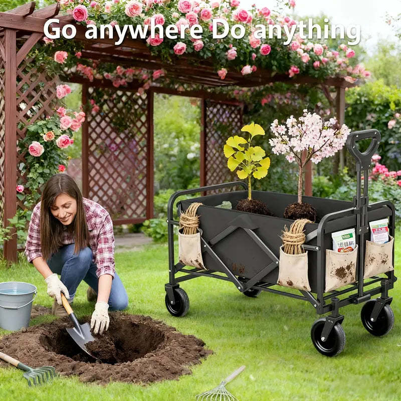 Heavy Duty All Terrain Folding Cart 220LBS/ 450LBS/ 680LBS | Large Capacity Camper Utility Cart for Yard Shopping, Sports, Outdoor, Gardening Equipment - Black Multifunctional