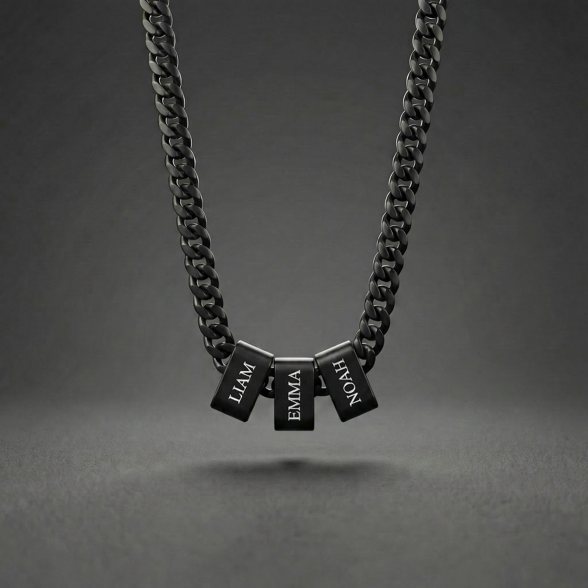 Custom Multi-Name Engraved Black Cuban Necklace
