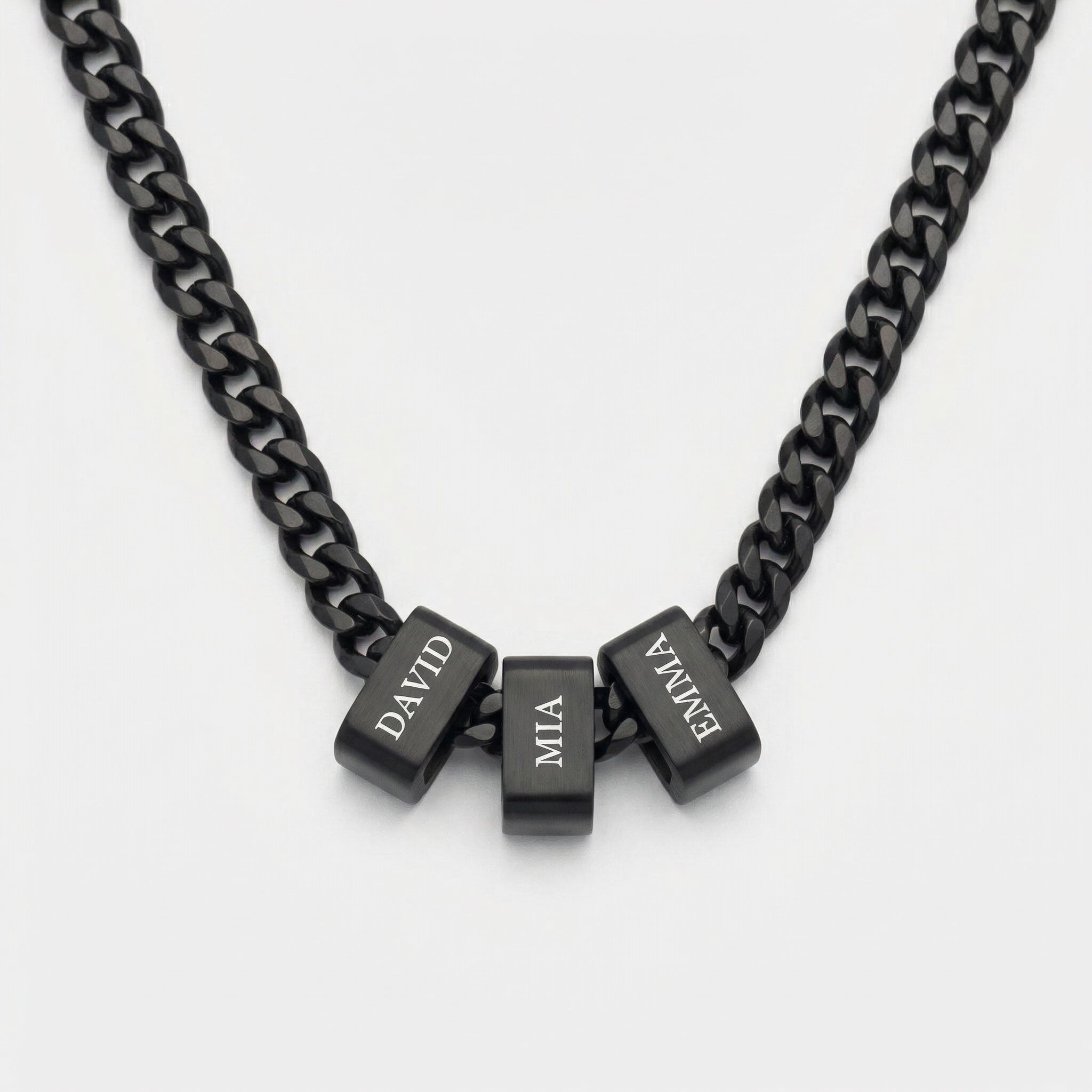 Custom Multi-Name Engraved Black Cuban Necklace