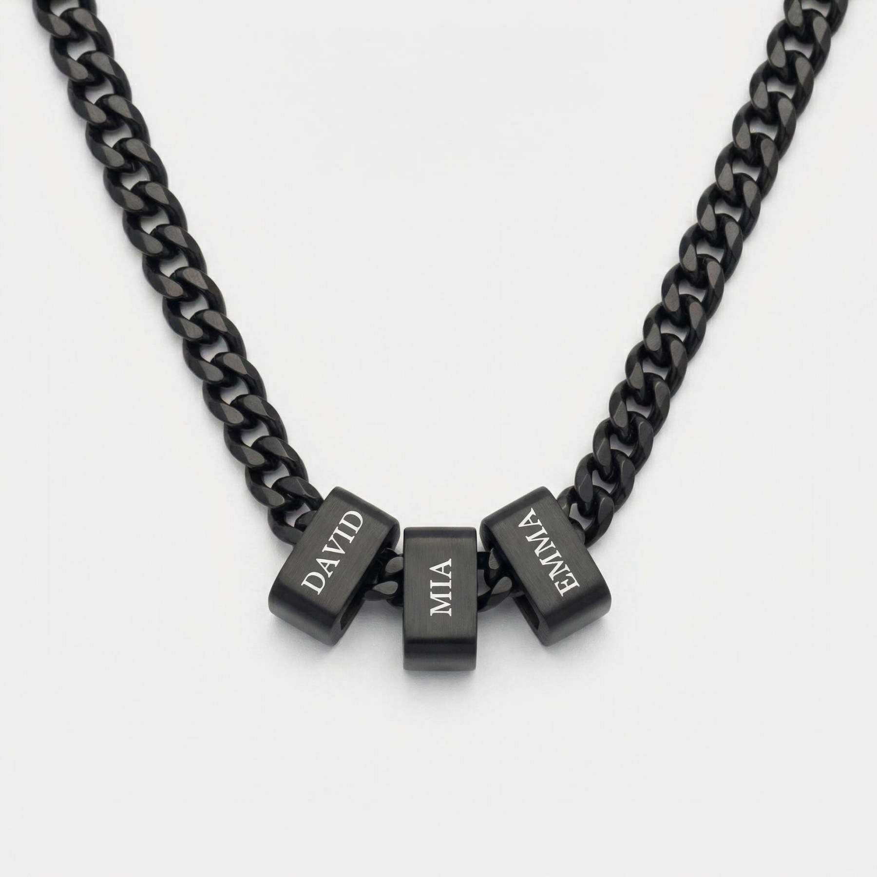 Custom Multi-Name Engraved Black Cuban Necklace