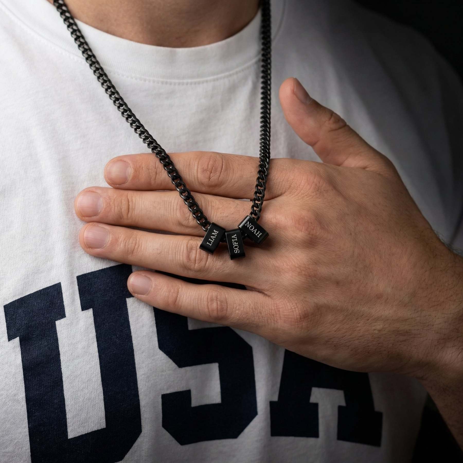 Custom Multi-Name Engraved Black Cuban Necklace