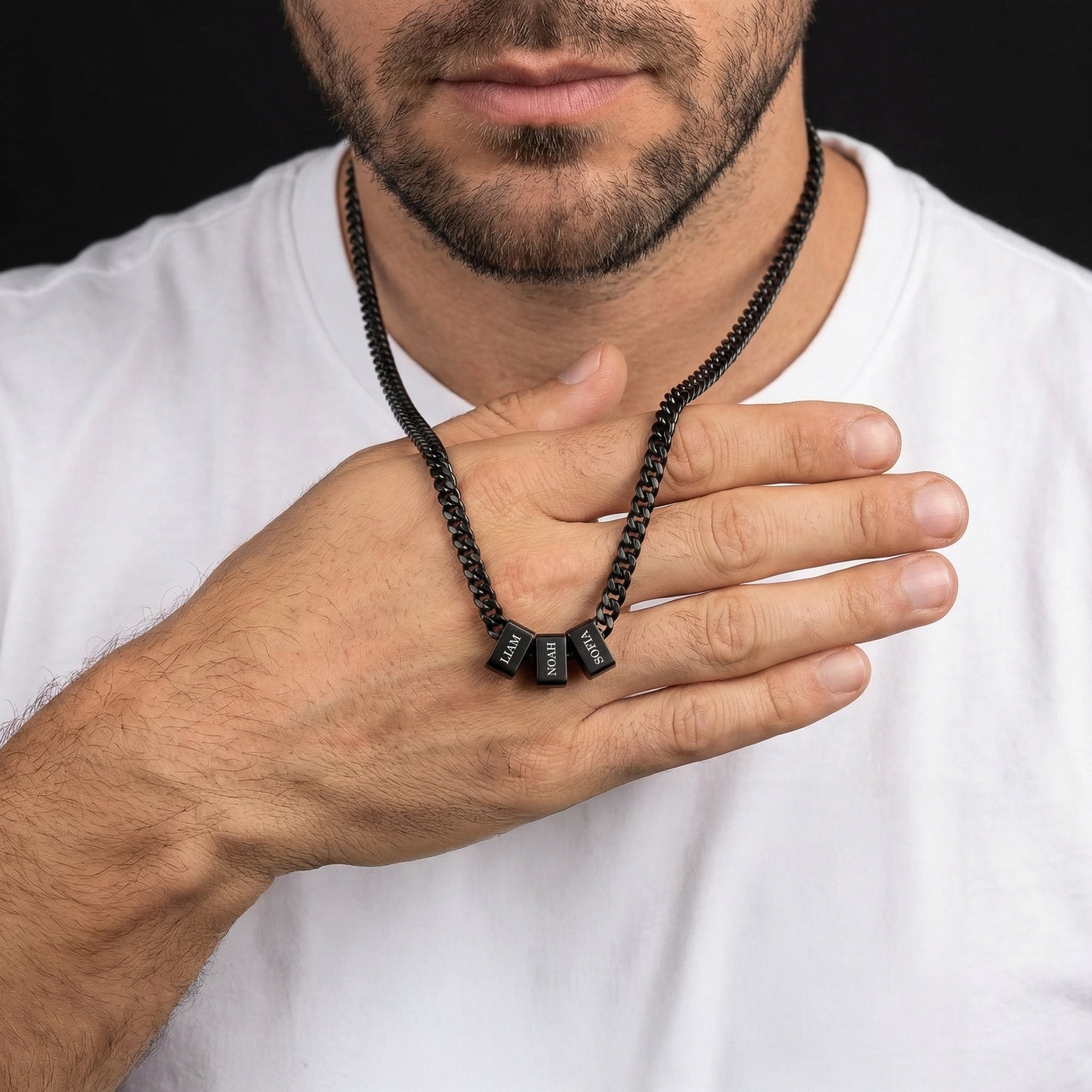 Custom Multi-Name Engraved Black Cuban Necklace