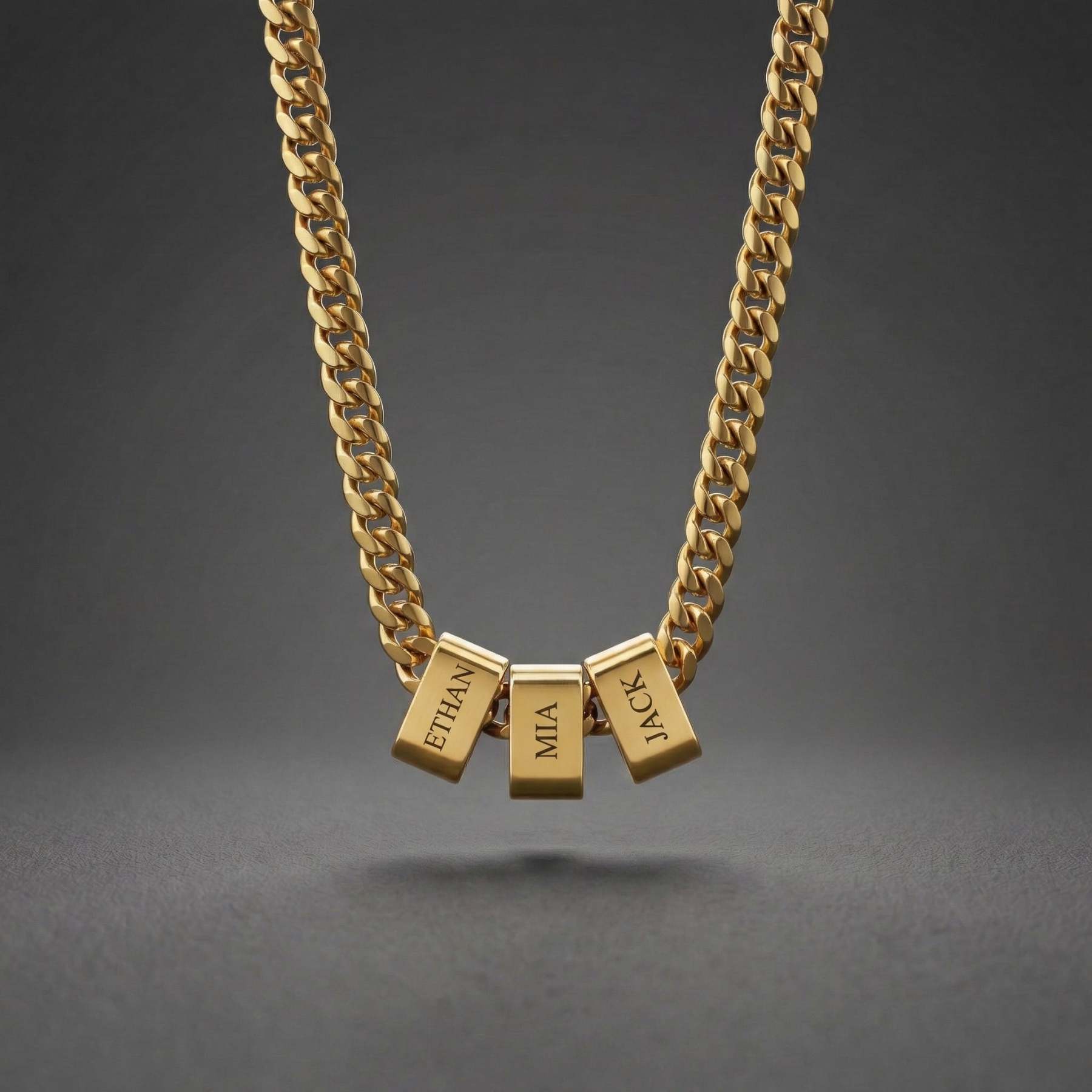 Custom Multi-Name Engraved Black Cuban Necklace