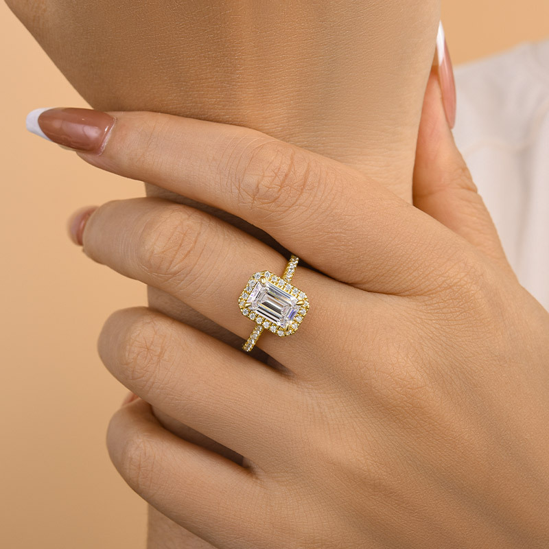 Maxine Attractive Halo Emerald Cut Engagement Ring