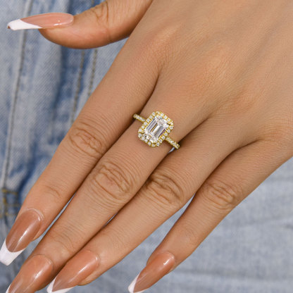 Maxine Attractive Halo Emerald Cut Engagement Ring