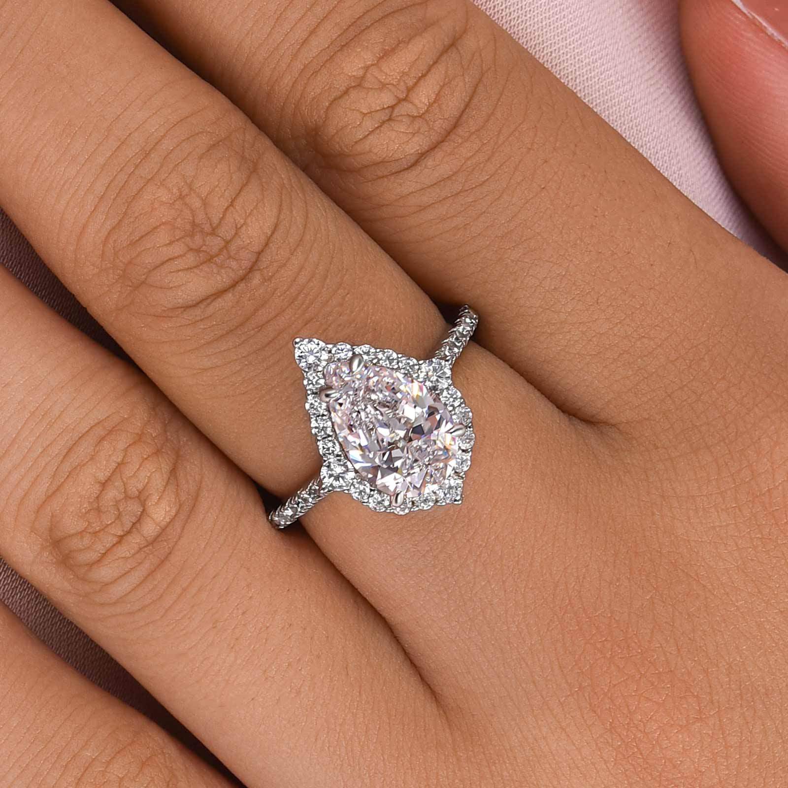 Stunning Yellow Gold Halo Pear Cut Elegant Engagement Ring In Sterling Silver