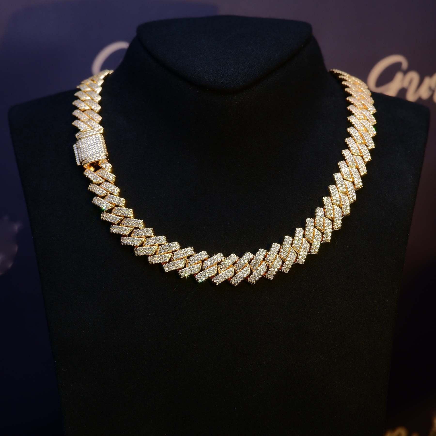 18K White/Gold-Plated Seamless Rhombic Iced Cuban Chain