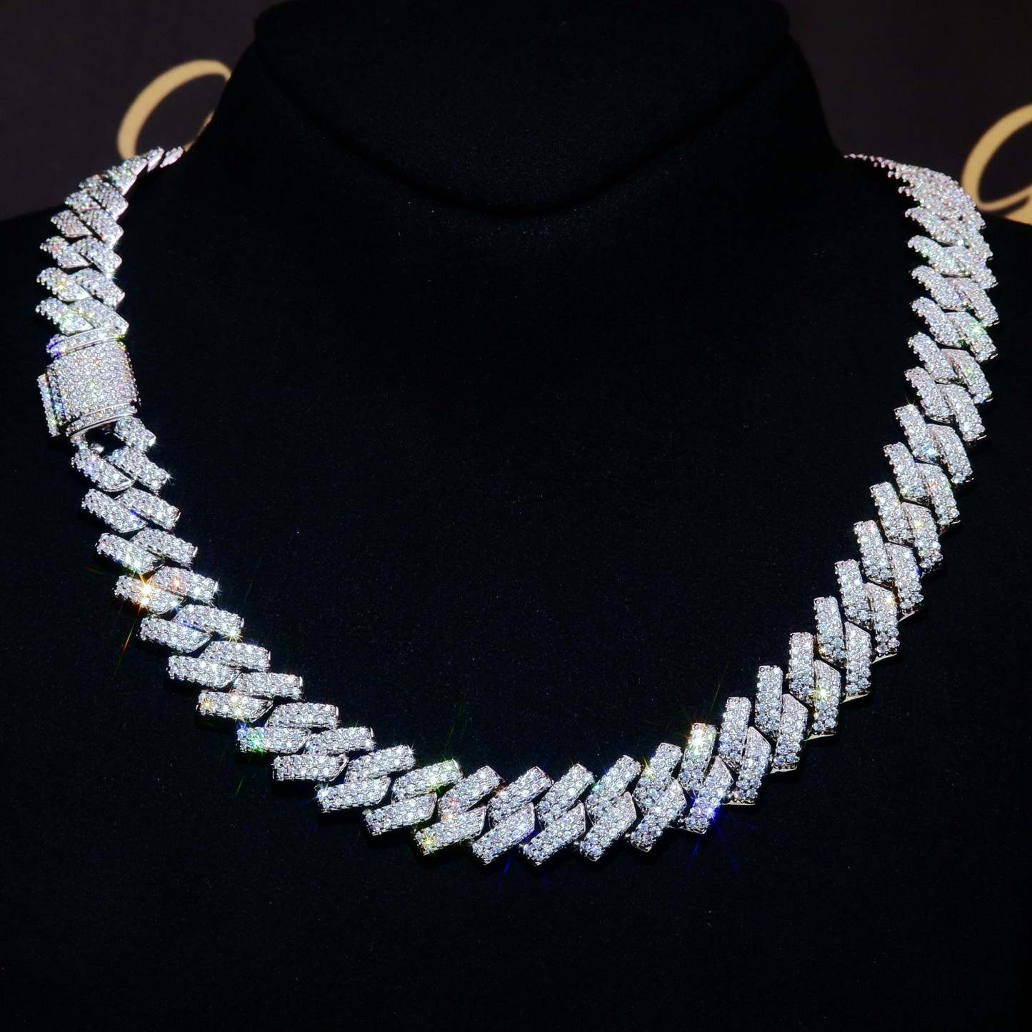 18K White/Gold-Plated Seamless Rhombic Iced Cuban Chain