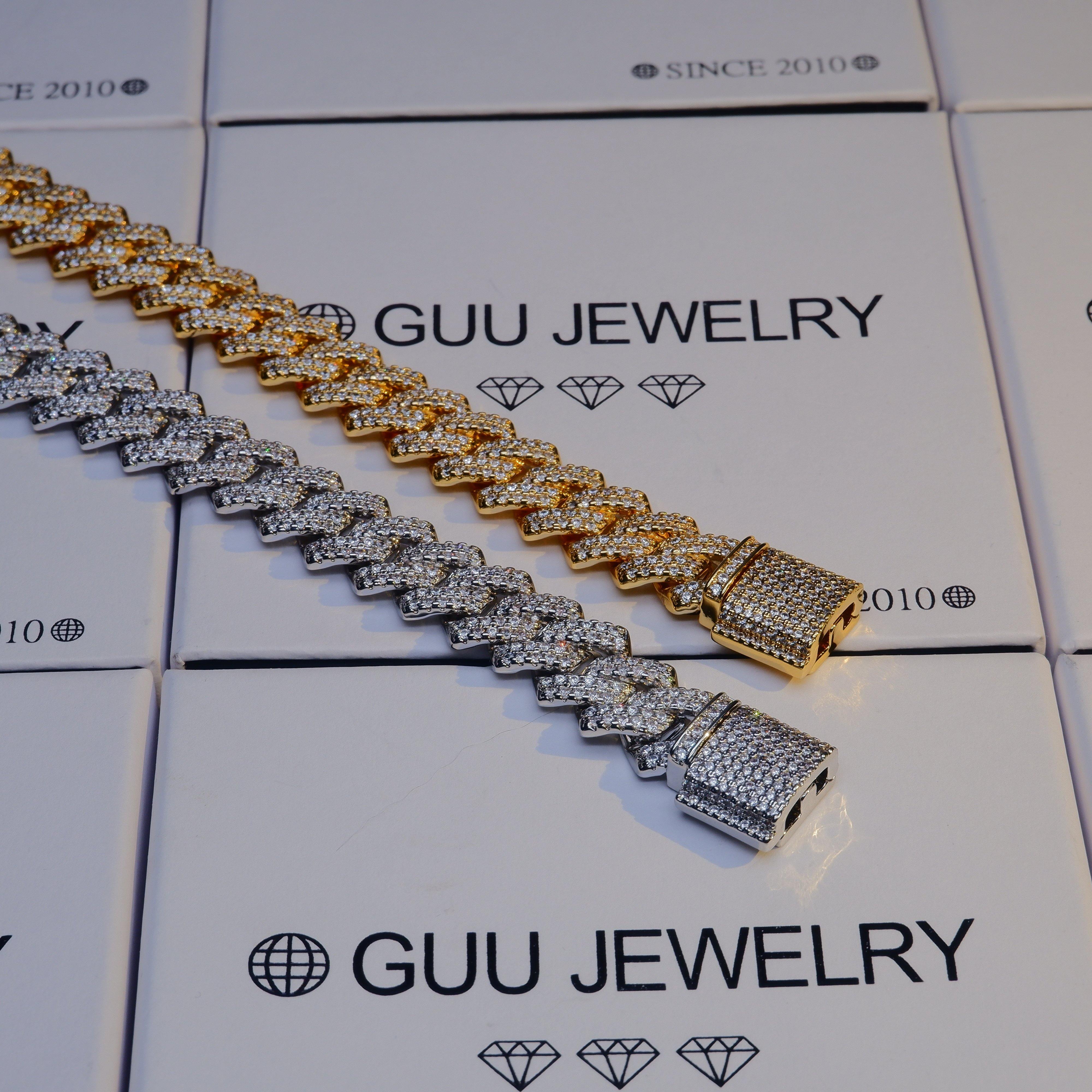 18K White/Gold-Plated Seamless Rhombic Iced Cuban Chain
