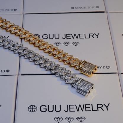 18K White/Gold-Plated Seamless Rhombic Iced Cuban Chain