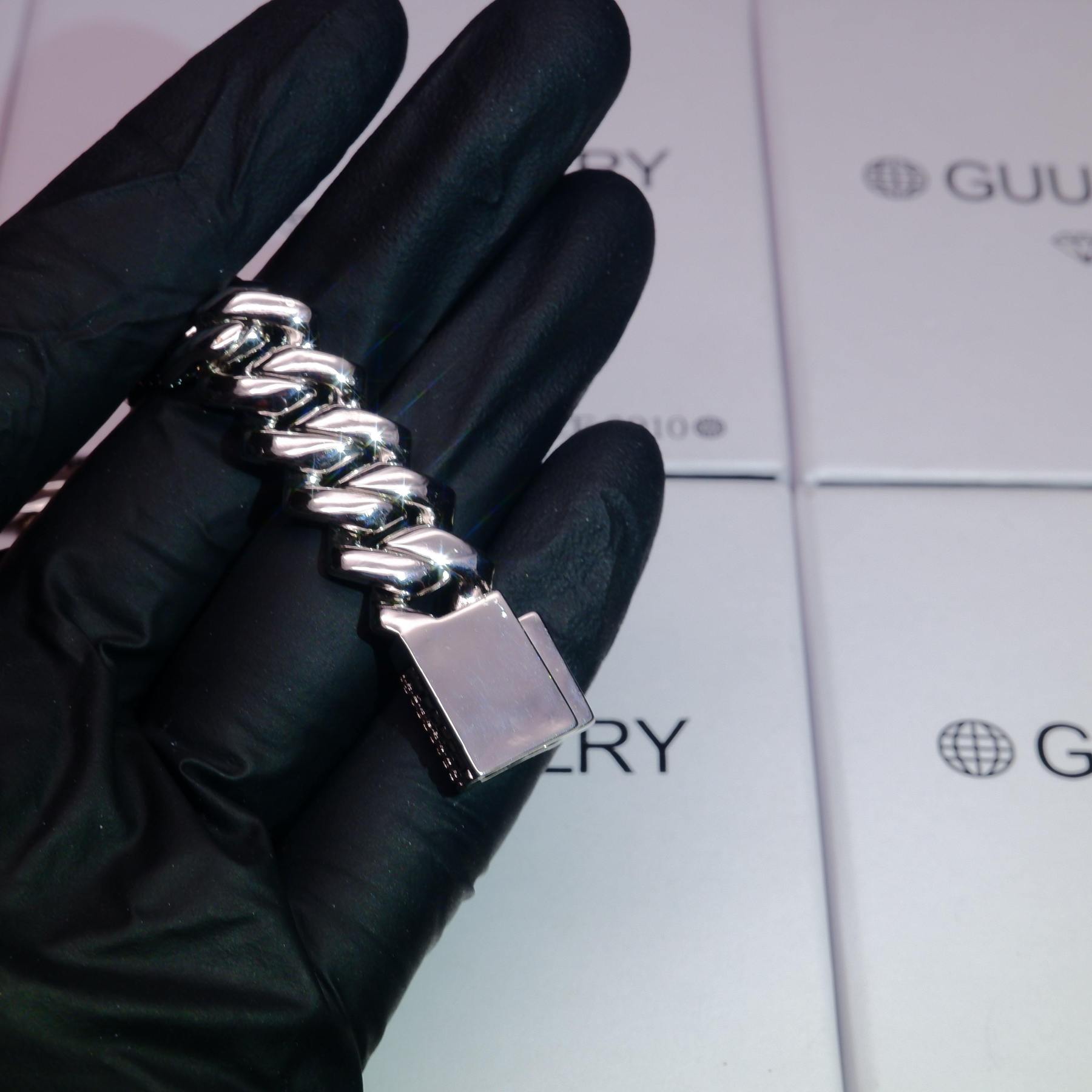 18K White/Gold-Plated Seamless Rhombic Iced Cuban Chain