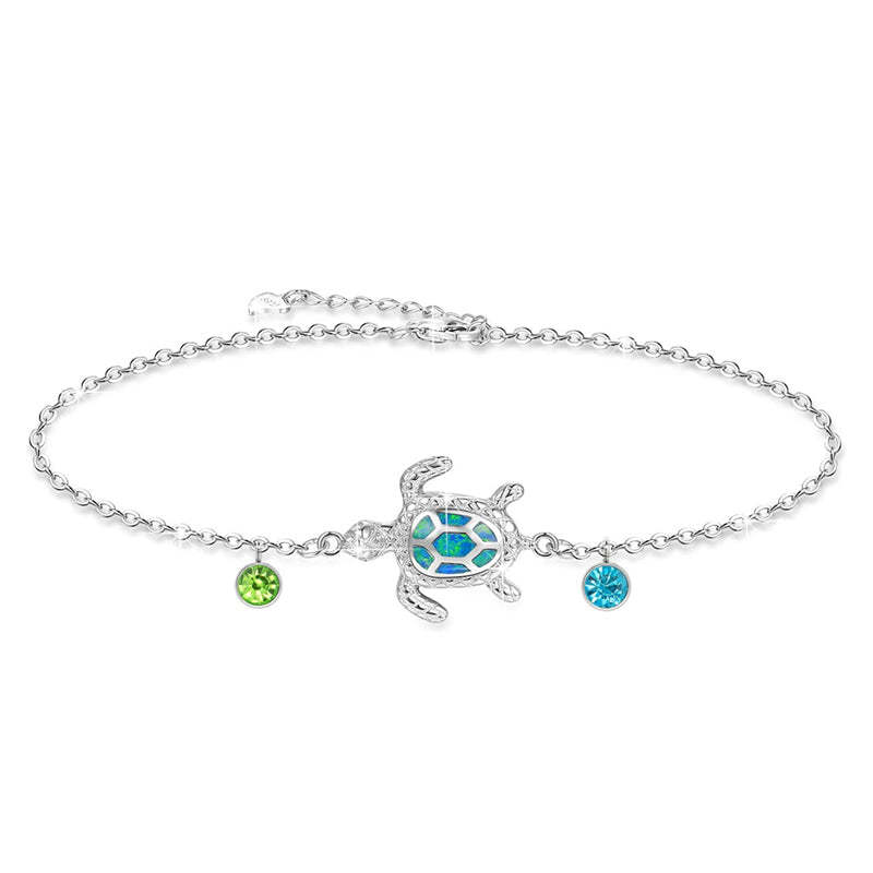 Sterling Silver Personalized Filigree Turtle Orca Whale Single Layer Anklet Bracelet