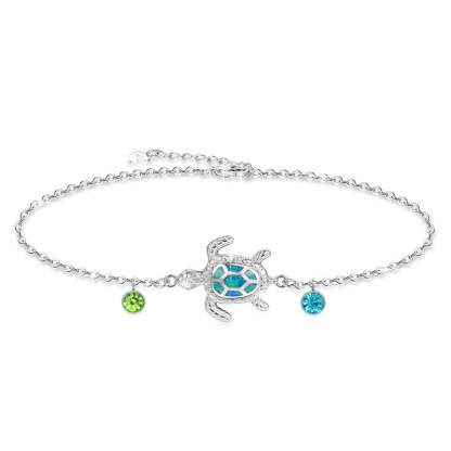 Sterling Silver Personalized Filigree Turtle Orca Whale Single Layer Anklet Bracelet