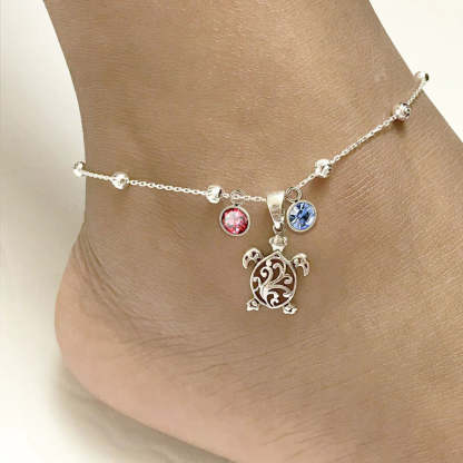 Sterling Silver Personalized Filigree Turtle Orca Whale Single Layer Anklet Bracelet