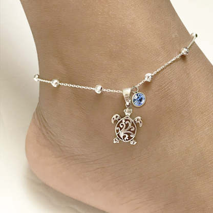 Sterling Silver Personalized Filigree Turtle Orca Whale Single Layer Anklet Bracelet