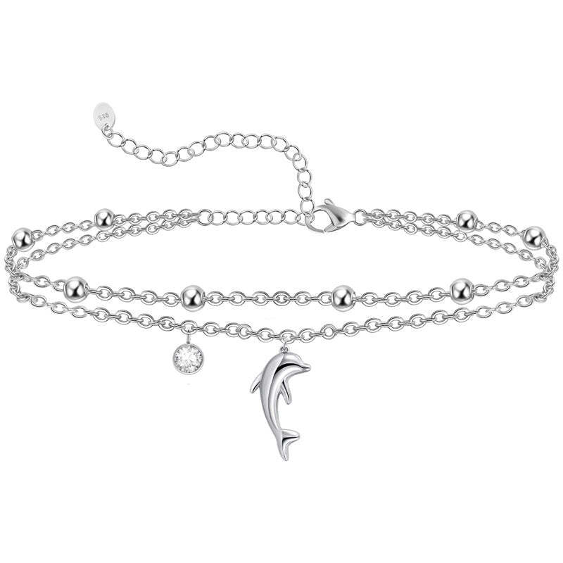 Sterling Silver Personalized Filigree Turtle Orca Whale Single Layer Anklet Bracelet
