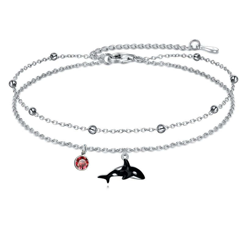 Sterling Silver Personalized Filigree Turtle Orca Whale Single Layer Anklet Bracelet