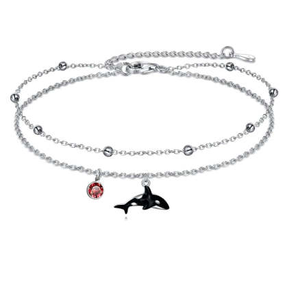 Sterling Silver Personalized Filigree Turtle Orca Whale Single Layer Anklet Bracelet