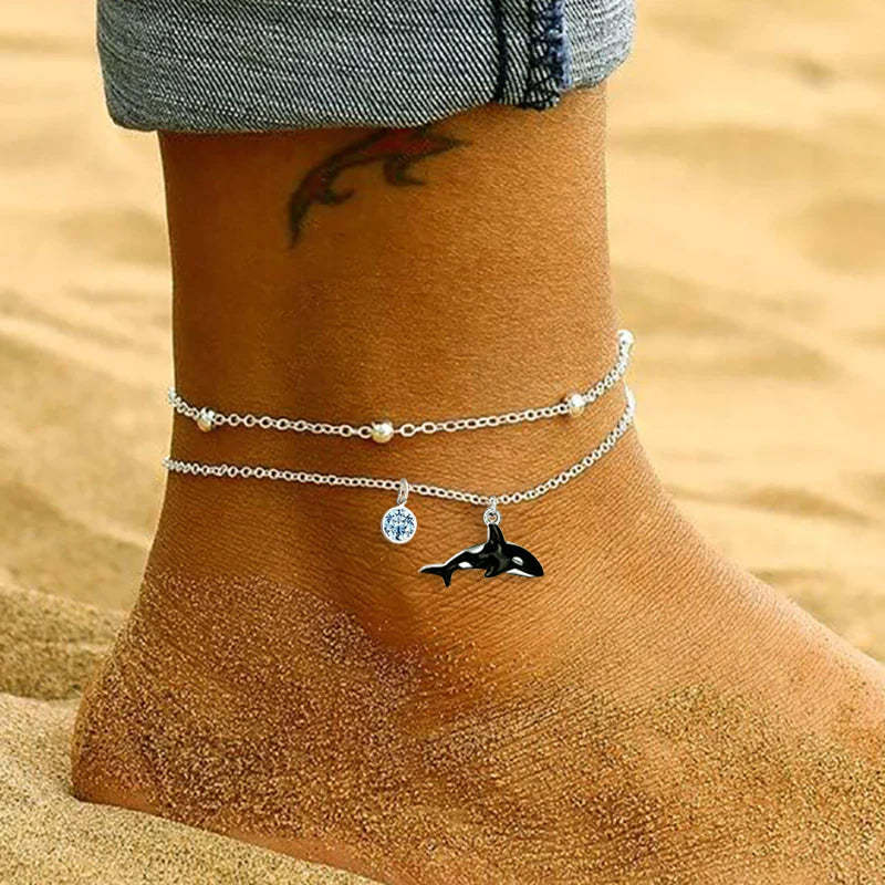 Sterling Silver Personalized Filigree Turtle Orca Whale Single Layer Anklet Bracelet