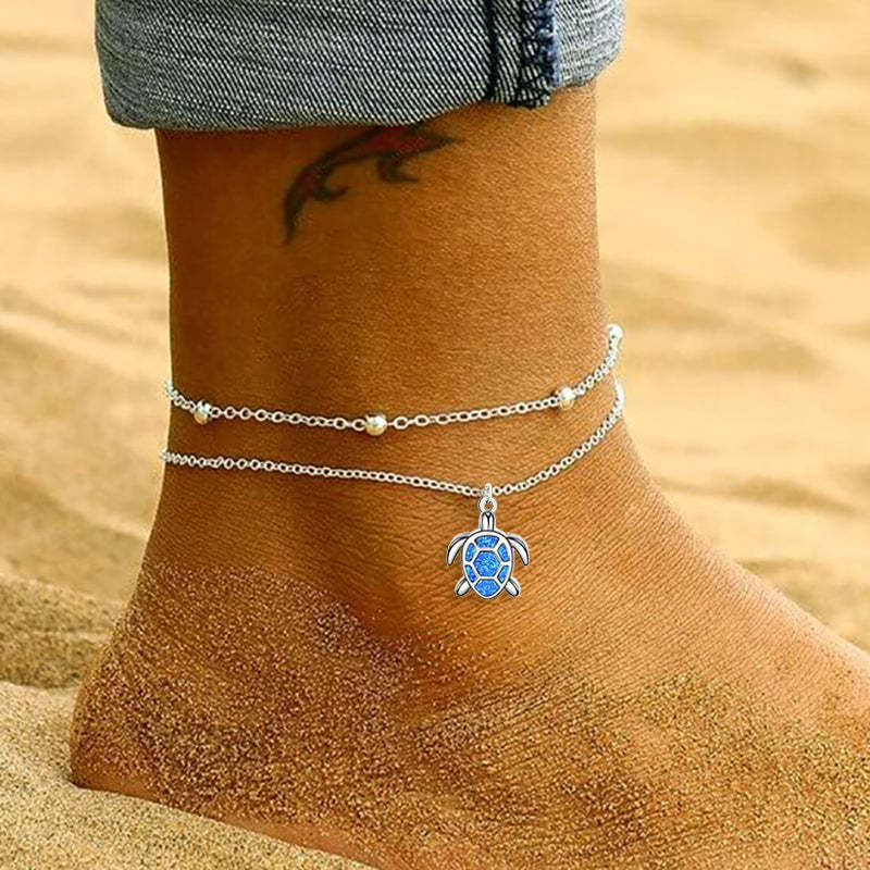 Sterling Silver Personalized Filigree Turtle Orca Whale Single Layer Anklet Bracelet