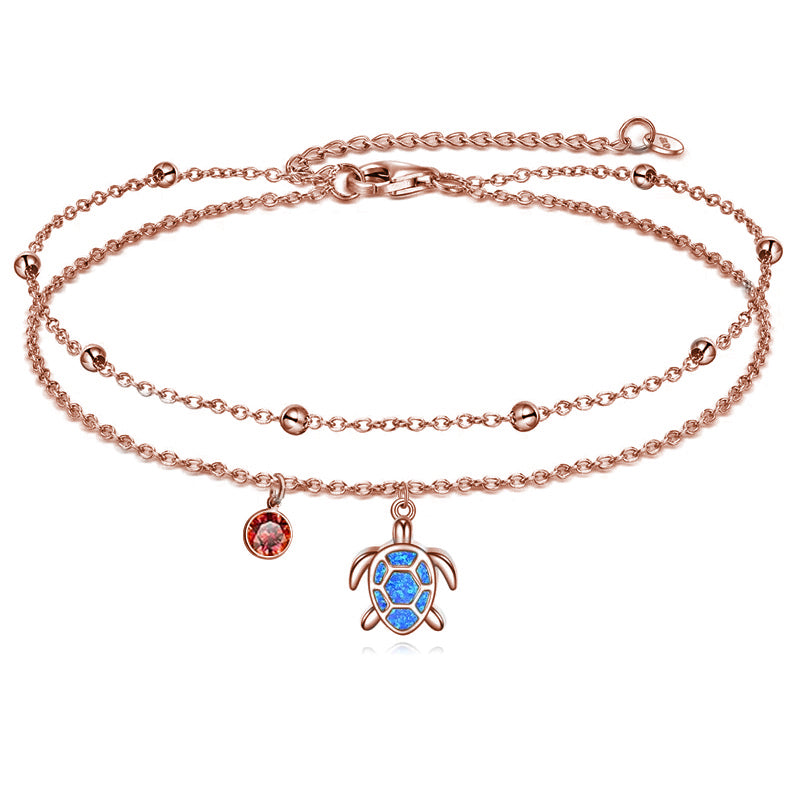 Sterling Silver Personalized Filigree Turtle Orca Whale Single Layer Anklet Bracelet