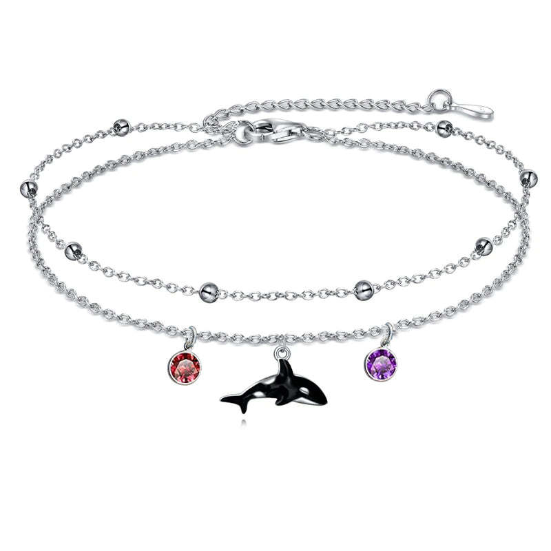 Sterling Silver Personalized Filigree Turtle Orca Whale Single Layer Anklet Bracelet