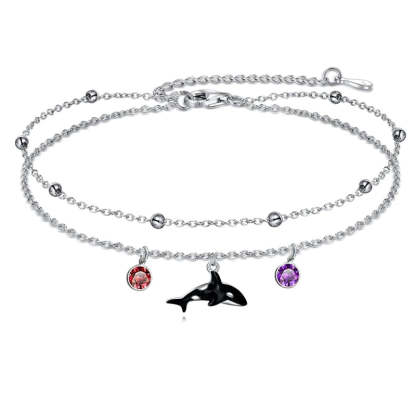 Sterling Silver Personalized Filigree Turtle Orca Whale Single Layer Anklet Bracelet