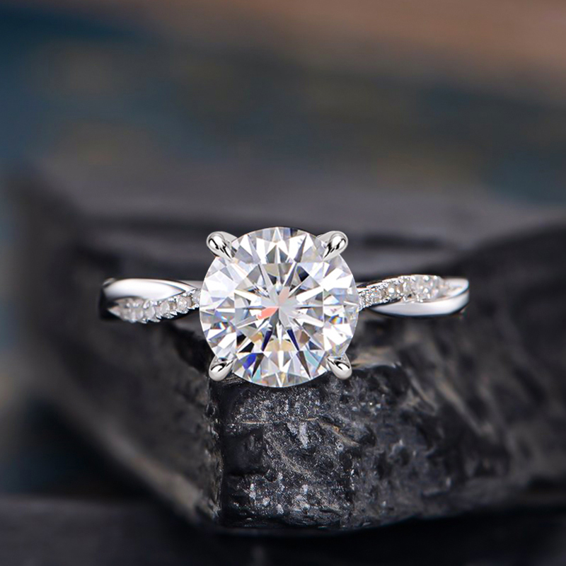 Twist 1.25 Carat/2.0 Carat Round Cut Promise Ring For Her In Sterling Silver