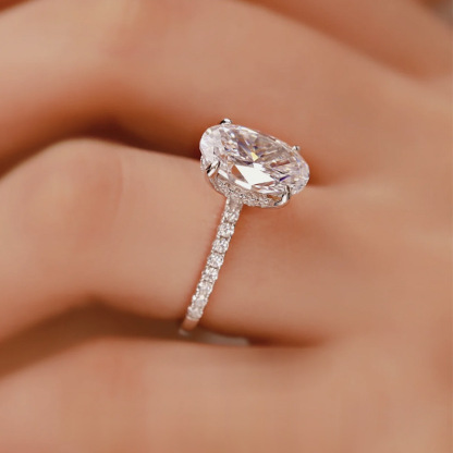 Classic Oval Cut Simulated Diamond Engagement Ring In Sterling Silver