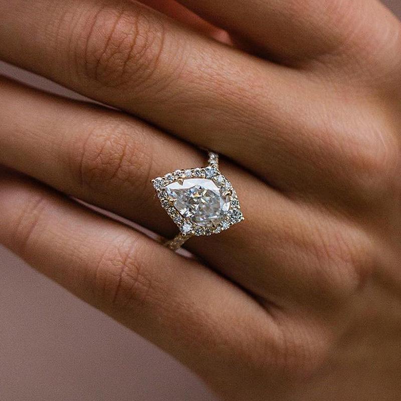 Stunning Yellow Gold Halo Pear Cut Elegant Engagement Ring In Sterling