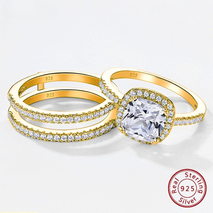 Women Engagement Rings 925 Sterling Silver Gold Jewelry