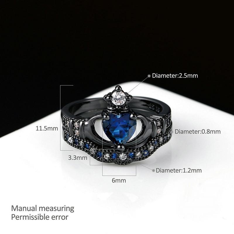 Valentine's Day Gift Wedding rings set his and hers-Couples Ring Set Clear Black & Blue Zirconia