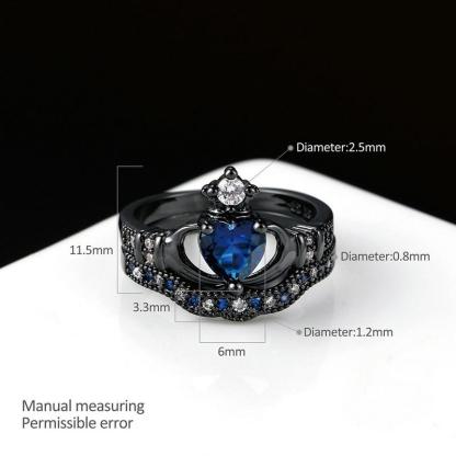 Valentine's Day Gift Wedding rings set his and hers-Couples Ring Set Clear Black & Blue Zirconia