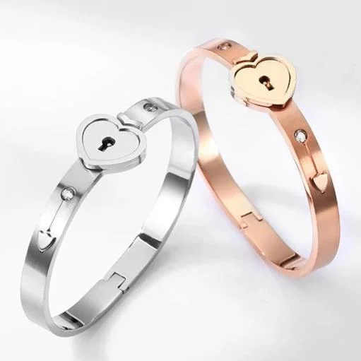 Key to My Heart Couple Key Necklace and Love Lock Bracelet