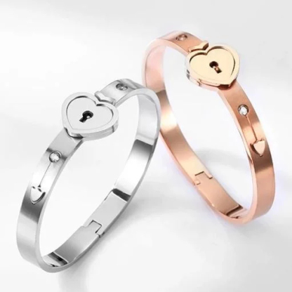 Key to My Heart Couple Key Necklace and Love Lock Bracelet