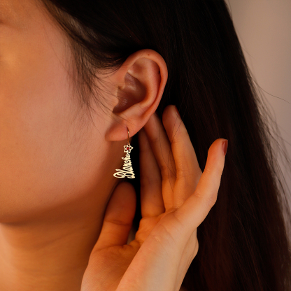 Christmas tree name earrings