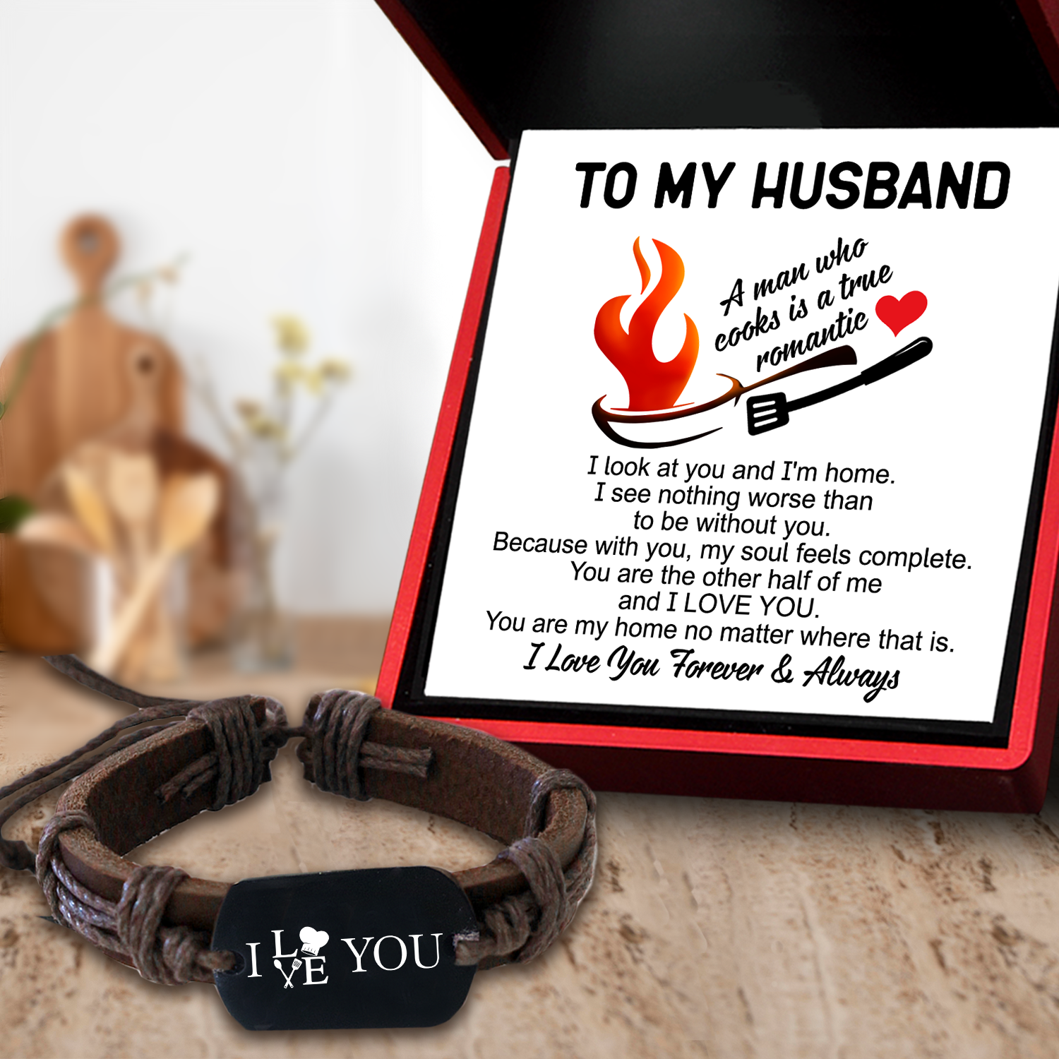 Mother's Day Gift Leather Cord Bracelet - Cooking - To My Husband - A Man Who Cooks Is A True Romantic-Engravingift