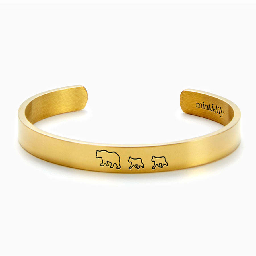 Mother's Day Gift Mama Bear & Her Baby Bears Engraved Personalizable Cuff Bracelet-Engravingift