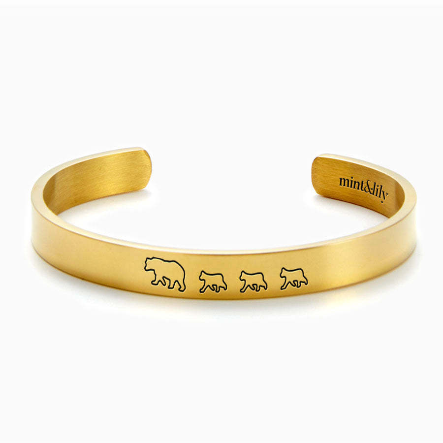 Mother's Day Gift Mama Bear & Her Baby Bears Engraved Personalizable Cuff Bracelet-Engravingift