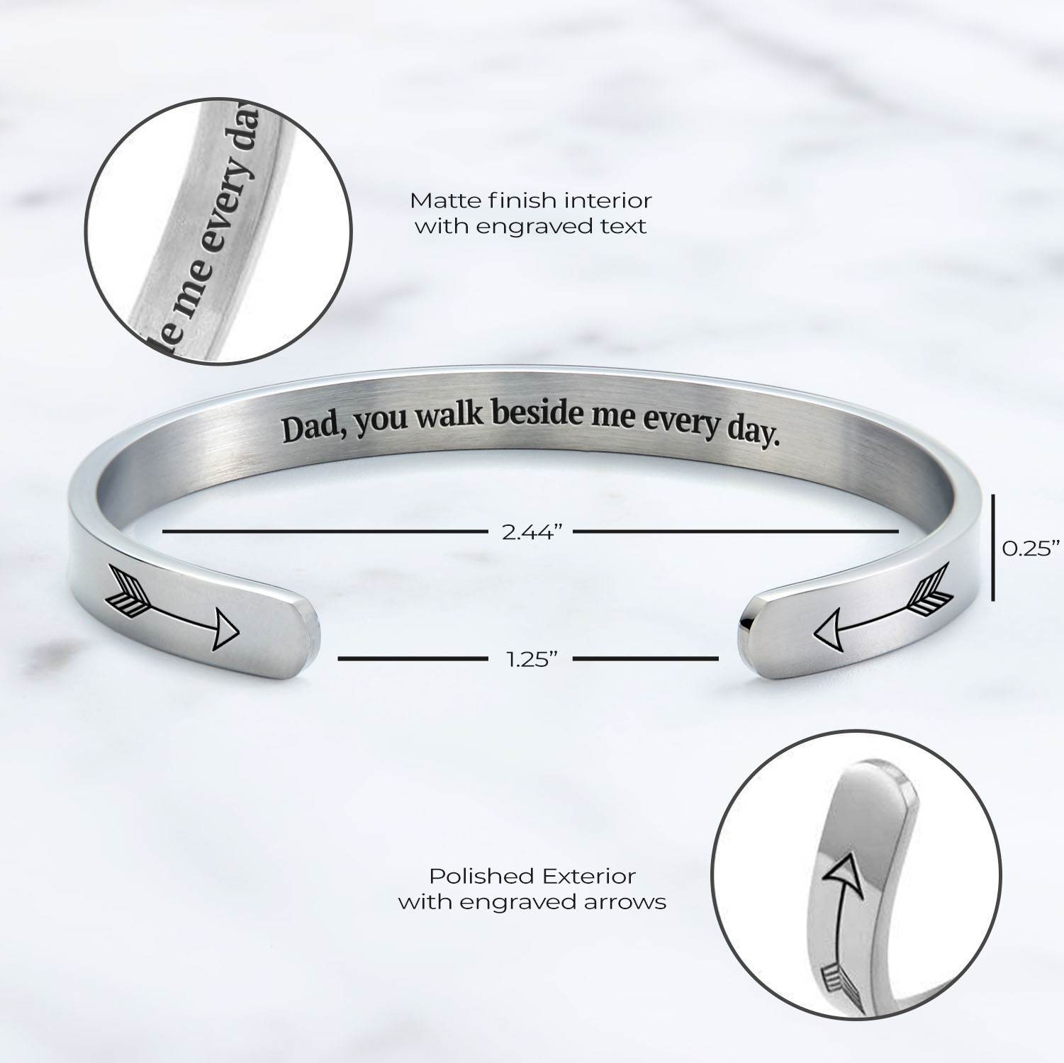 Father's Day Gift You Walk Beside Me Every Day Personalizable Cuff Bracelet-Engravingift