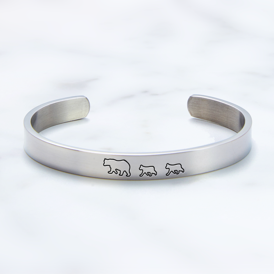 Mother's Day Gift Mama Bear & Her Baby Bears Engraved Personalizable Cuff Bracelet-Engravingift