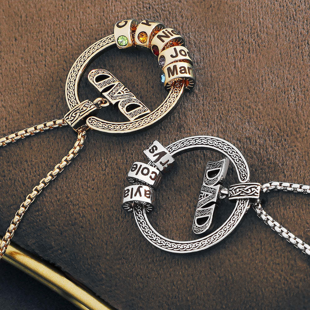 Father's Day Gift Personalized Circle Pendant with Custom Beads Birthstone Pendant Necklace