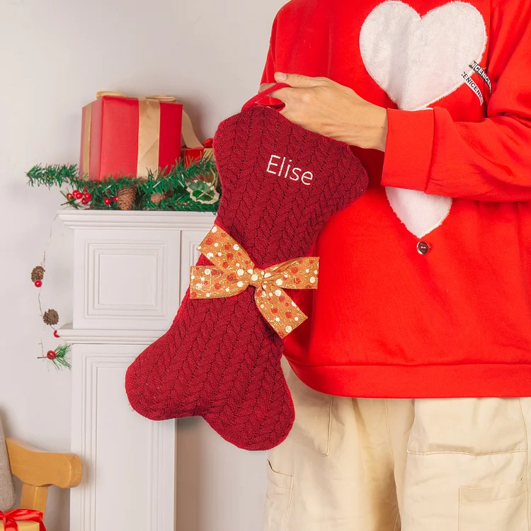 Personalized Christmas Stockings Ornaments Dog Bone Christmas Stockings Custom 1 Name Gifts for Family Friends-Engravingift