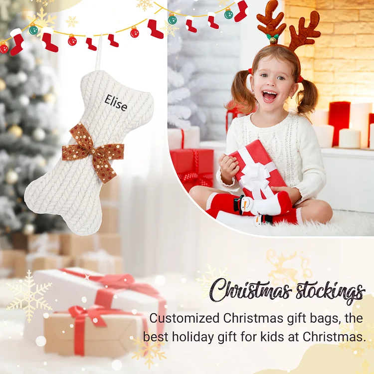 Personalized Christmas Stockings Ornaments Dog Bone Christmas Stockings Custom 1 Name Gifts for Family Friends-Engravingift