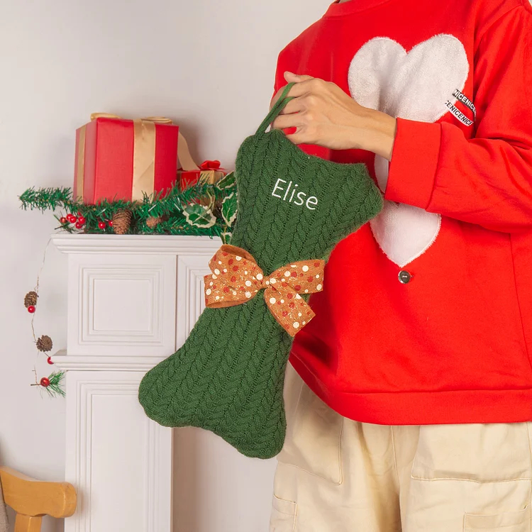 Personalized Christmas Stockings Ornaments Dog Bone Christmas Stockings Custom 1 Name Gifts for Family Friends-Engravingift